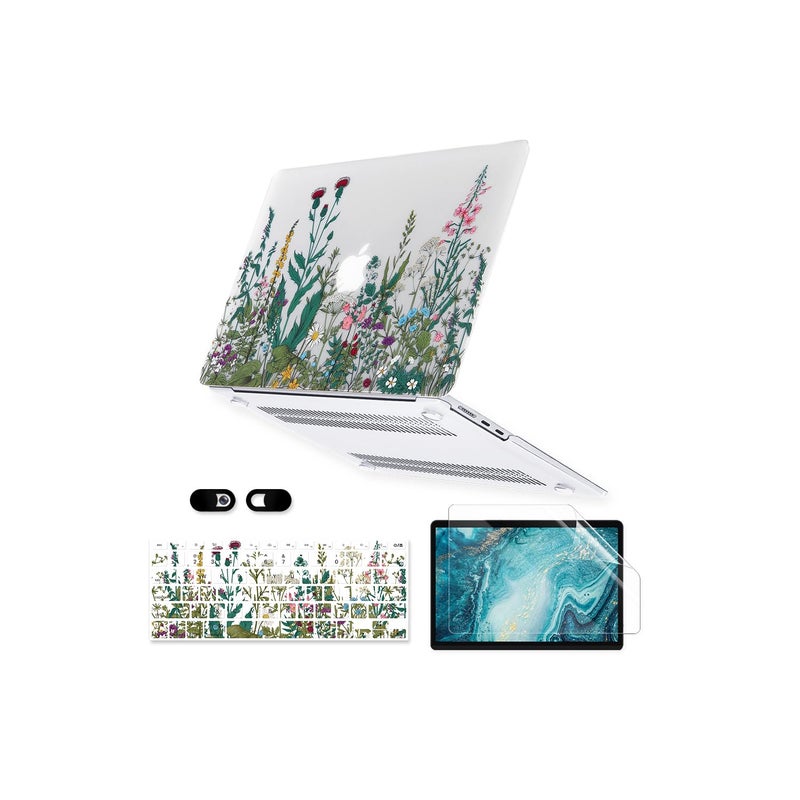 iDonzon Case for MacBook Air 13 inch A1466 A1369 2010-2017 Release, 5 in 1 Matte Clear Hard Shell&Keyboard Cover&Screen Protector&Webcam Cover Compatible with Older Version Air 13.3 - Garden Flowers - Image 1
